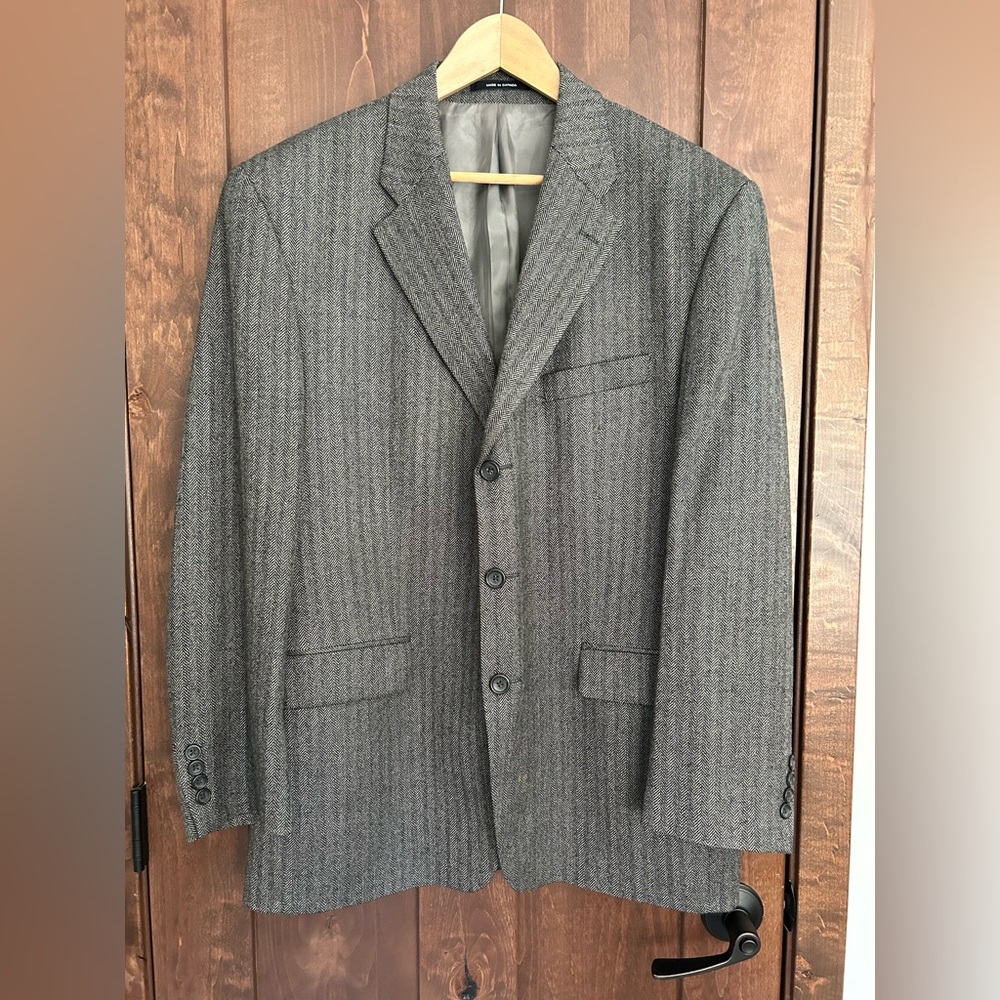 Vintage Marshall Field's 100% Lamb's Wool Sport Coat Blazer 44R Gray Herringbone